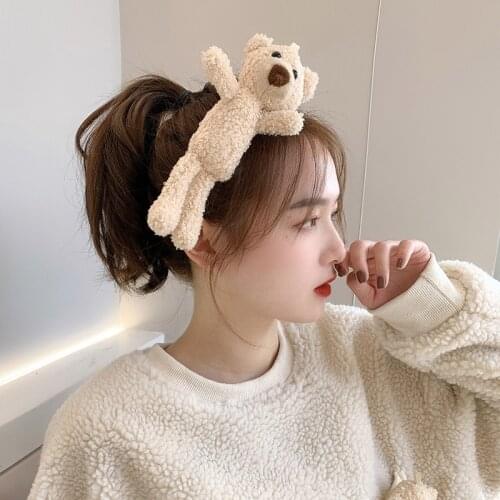Fine Korean Cute Bear Headbands for Girls Headwear Teddy Fur Plush Hoop Headband for Women Turban INS Popular Hair Accessories