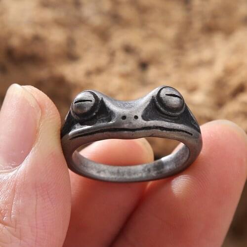 Retro Mens Frog Ring Stainless Steel Frog Animal Rings Punk Hip Hop Simple Biker Ring Jewelry Gift Wholesale Size 7-13