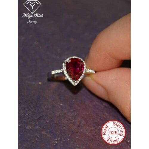 Lab Created Ruby Real Echt 925 Sterling Silver Party Ring For Women Pear Drop Shape Imitation Red Gemstone Cute Female Gifts