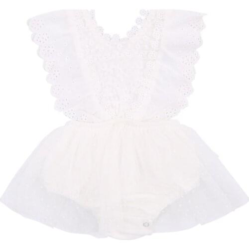 Citgeett Summer 0-24M Toddler Baby Girl White Lace Polka Dot Mesh Dress-Style Flared Short Sleeve Bodysuit Infant Jumpsuit