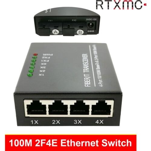 1 Pcs 2F4E Fast Erhetnet Switch 10/100M Ethernet Switch 2 Fiber Port 155M SC 25KM 4 UTP RJ45 Fiber Optical Switch