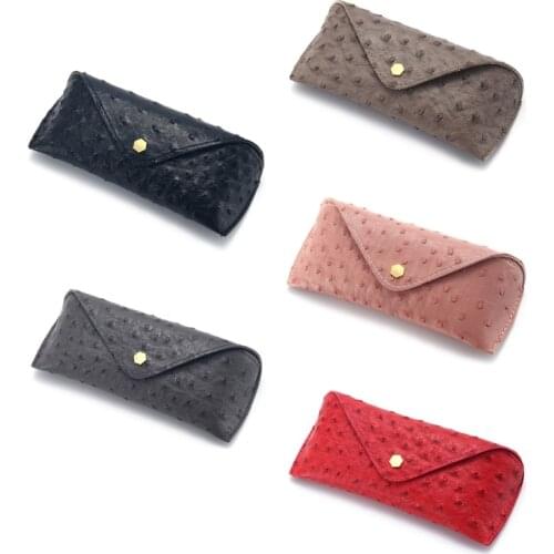 Leather Eyeglasses Casewith Button Black Gray Pink Frame Glasses Unisex Hard Box Flip Open Close with Button