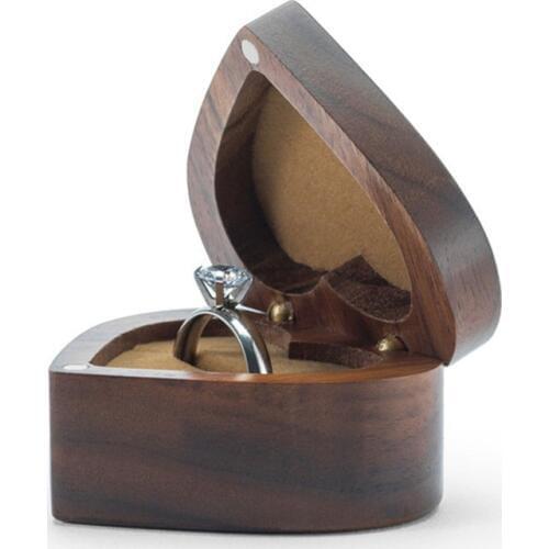 Beautiful mini heart wood Wooden packing case portable organizer travel for girls wedding jewelry ring holder storage box