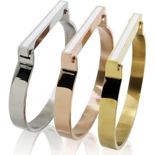 Fashion D Shape Bangle Bracelet for Women Men Stainless Steel Screw Buckle Horseshoe Gol Charm Cuff Bangles Couple Jewelry Gift