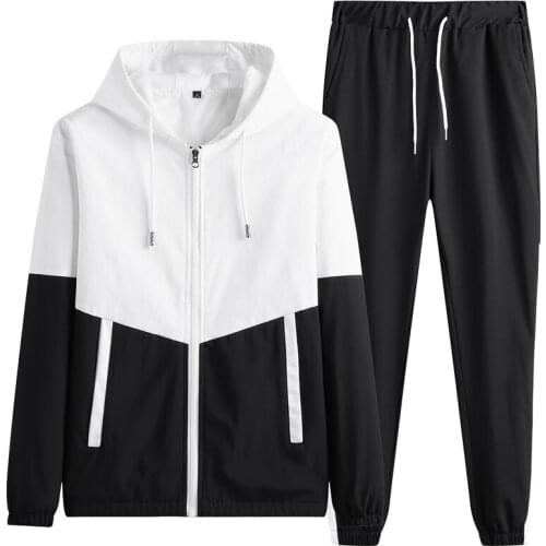 Youth Fashion Mens Hooded Jacket+Pant Sportwear Sets Men Patchwork Sport Suit Casual Tracksuit Male Couples Sweat Suits M-6XL