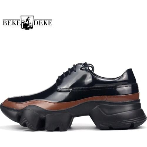 New Designer Mens Genuine Leather Shoes Handmade Colors Mixed Thick Platform Shoes Male Lace Up Joggers Sneakers Casual Shoes