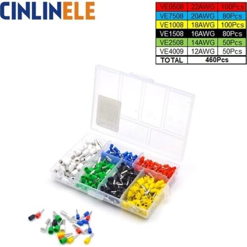 Free Shipping 460pcs 6-different Crimp Terminal Tube Pre Insulating Terminal Bootlace Ferrules Kit Set Wire Copper Crimp