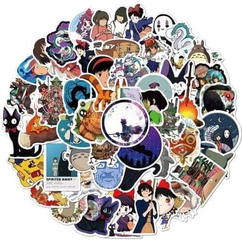50Pcs/Set Miyazaki Hayao Anime Stickers Cartoon Graffiti Decals For Luggage Laptop Refrigerator Motorcycle Waterproof Sticker