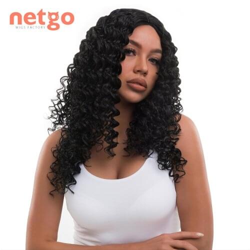 Netgo Loose Curly Synthetic Lace Front Wigs Long Wavy Black Middle Part Hairline Wig Heat Resistant Fiber for Black Women