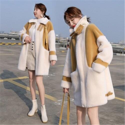 2021 Winter Fashion New Mid-Long Style Lapel Long Sleeve Fur One-piece Granular Lamb Wool Thicken Warm Fur Coat Trendy H237