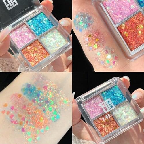 4 Color Sequins Matte Eyeshadow Palette Shiny Waterproof Long-lasting Glitter Eye Shadow Diamond Shimmer Pigment Make Up Palette