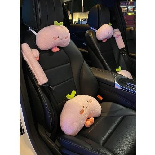 2021 New Cartoon Cute Smile Plush Car Ineterior Decorations Lumbar Support Waist Pillow Car Headrest Pillow