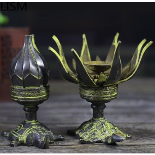 Candlestick Retro Nepal Handmade Candle Holders Metal Table Lotus Tealight Copper Moroccan Decor Chandelier Table Centerpiece