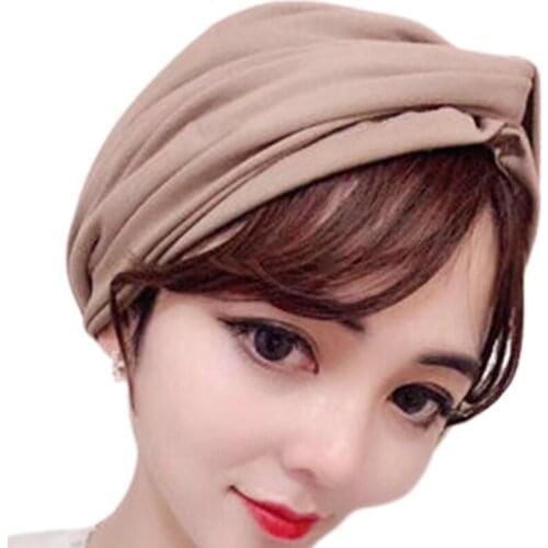 Womens Modal Cotton Muslim Turban Hat Twist Knot Simple Solid Color Stretch Beanie Hair Cover Pre Tied Pleated Headwrap Sleep