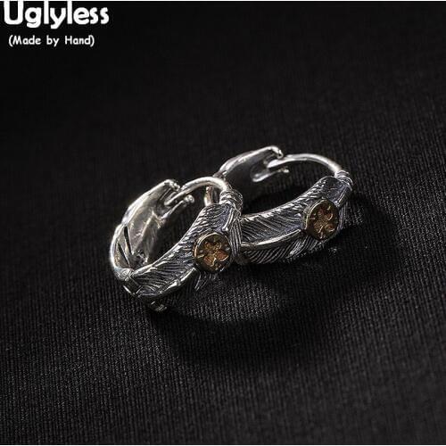 Uglyless 100% Real 925 Sterling Silver Handmade Pigeon Earrings Exotic Thai Silver Leaf Ear Hoops Fine Jewelry for Women Bijoux