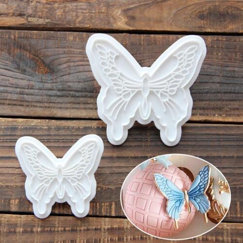 Top Quality 2pcs/Set Butterfly Cookie Plunger Cutters Mould Baking Tools Cake Fondant Decorating mould Dough Ice Pastry Slicer