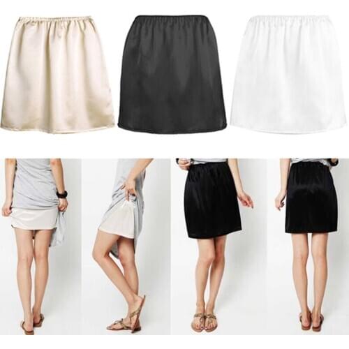 Women Elastic Waist Half Slip Petticoat Skirts Underskirt Lady Crinoline Milk Silk White Lace Commuter Office Ladies Skirt