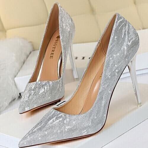 Woman Pumps Silver Champagne High Heels Stiletto Party Wedding Shoes Sequins Women Heels Fashion Ladies Shoes Women Footwear New