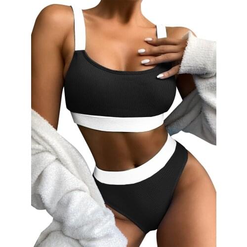 Ladies Swimwear High Waist Split Women Sexy Swimsuit Ladies High Waist Color Block Split Swimsuit Bikini