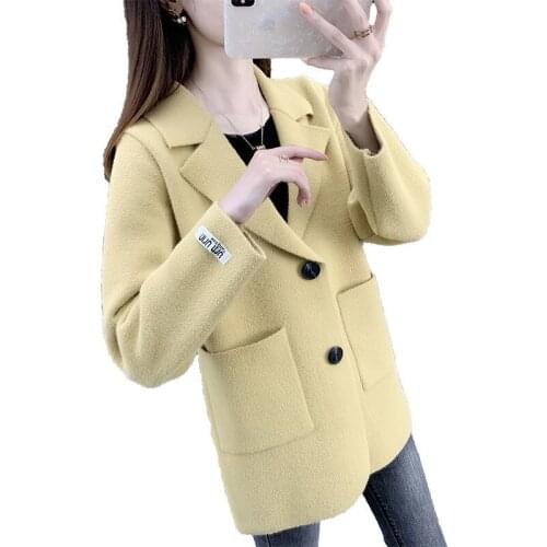 Women Imitation Mink Velvet Woolen Coat Jacket 2021Female Autumn Winter Suit Collar Knit Cardigan Ladies Loose Wool Overcoat B