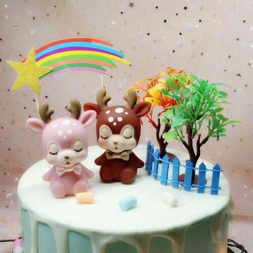 1pc PVC Cartoon Love Couple Sika Deer Elk Cake Decor Ornament Wedding Engagement Kids Toy Birthday Party Supply Girlfriend Gift