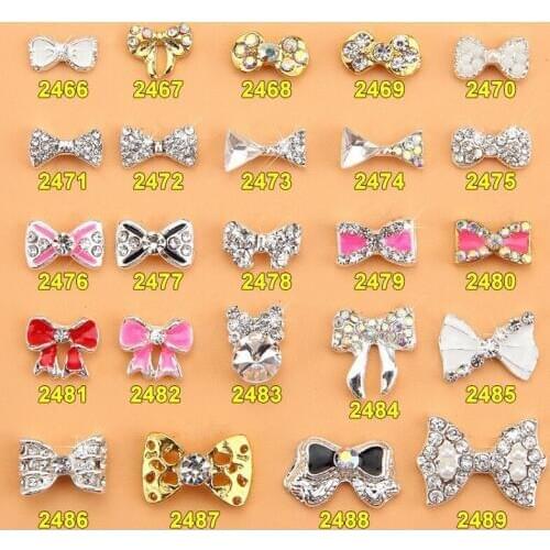 200Pcs/Lot Nail Art Alloy 3D Colorful Bow Tie Nail Art Rhinestones Decoration 8*10cm DIY Nails Jewelry Alloy 24 Designs 2466