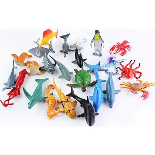 24Pcs Realistic Mini Sea Life Animal Whale Lobster Figures Educational Kids Bath Toy Outdoor Beach Toys For Children Gifts