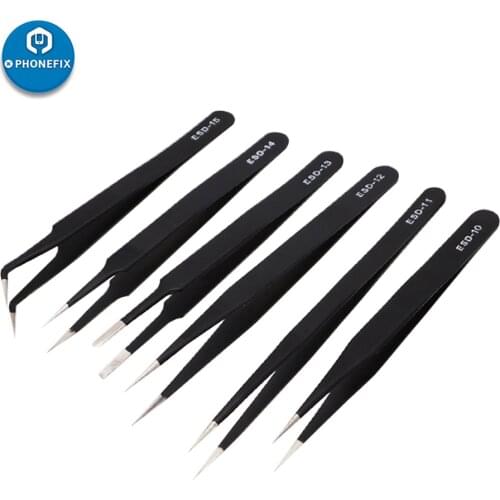 PHONEFIX 6pcs/lot ESD-10/11/12/13/14/15 Tweezers Anti-Static Precision Industrial Tweezer Set for iPhone Maintenance Repair Tool