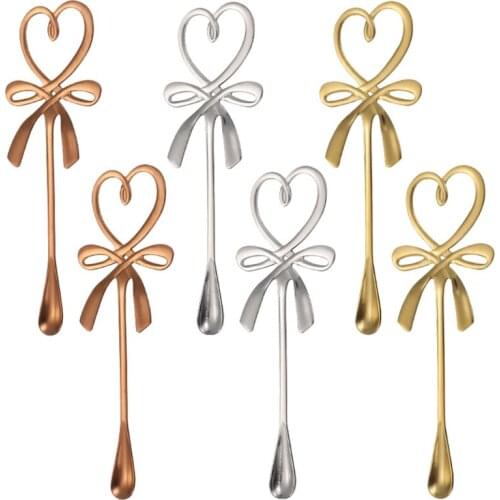 6pcs Stainless Steel Coffee Spoon Bow Ornaments Soup Sugar Teaspoons Mixing Stirrer Kitchen Tableware Home Table Gift