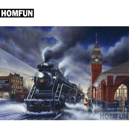 HOMFUN 5D Diy Diamond Painting Cross Stitch "Train home" Home Decor Full Rhinestones Inlay Diamond Embroidery A04062