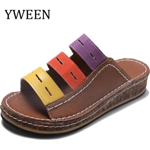 YWEEN Summer Women Wedge Sandals Premium Orthopedic Open Toe Sandals Vintage Anti-slip Leather Female Platform Retro Shoes