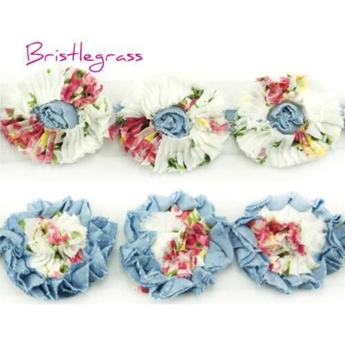 BRISTLEGRASS 1 Yard 2.75"7cm Jean Chiffon Frayed Shabby Rose Flowers Mesh Lace Trim Headband Bridal Wedding Dress Costume Sewing