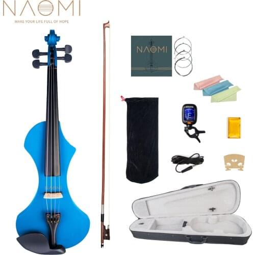 NAOMI Professional 4/4 Electric Violin Kit Solidwood Body w/ Brazilwood Bow+Rosin+Case+Bag+Tuner+Strings+Bridge+Audio Cable