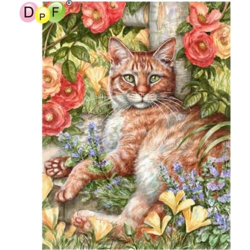 DPF DIY The flowers cat 5D needlework diamond mosaic square home deco diamond embroidery diamond painting cross stitch crafts
