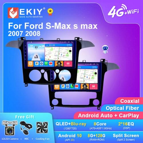 EKIY 9" IPS DSP Android 10 6G+128G Car Radio For Ford S-Max Ford s max 2007 2008 GPS Navi Multimedia Player BT CarPlay Head Unit