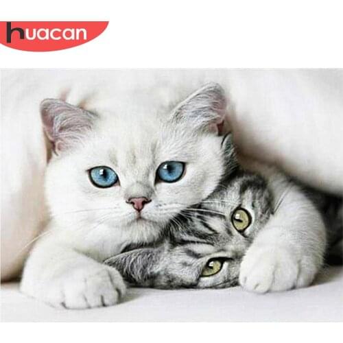 HUACAN,Diamond Embroidery Cat Picture of Rhinestones,Diamond Painting Cross Stitch Animal Full Square Diamond Mosaic Home Decor