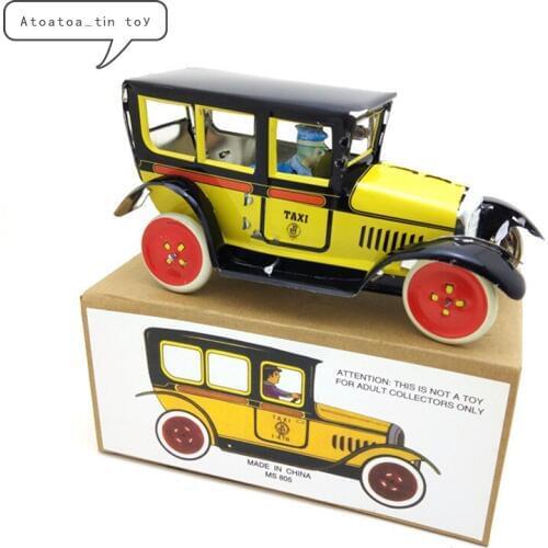 Classic Taxi Tin Wind Up Clockwork Toys Taxi car model Wind-up Tin Toy For Children Adults Educational Collection Gift
