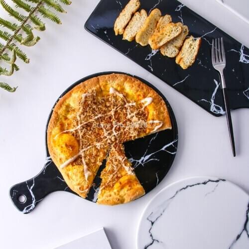 Creative Marble Stripe Large Rectangle And Round Ceramic Pizza Plate Cookware Porcelain Sushi Tableware Serving Dish Dinnerware
