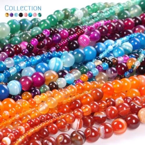 Wholesale Natural Colorful Stripe Agates Stone Round Beads For Jewelry Making 4mm-12mm Loose Beads DIY Handmade Bracelets