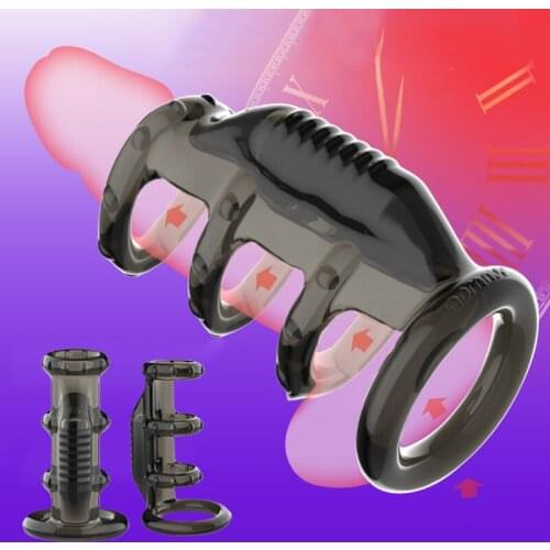 Multi-Hoop Cock Penis Sex Sleeve with Built-in Vibrator Prostate Massager Dick Enlarger Extender for Ejaculation Delay A7