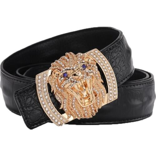 FOSIZZO Luxury Brand Lion Crocodile Designer Belts Men High Quality Male Genuine Leather Strap Waist Belt FS1936