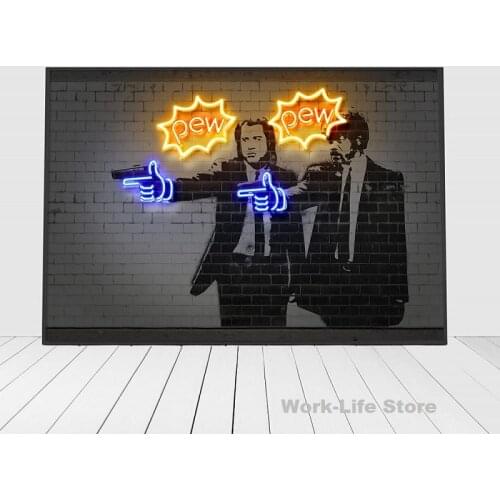 Pulp Fiction Wall Art Movie Wall Picture Street Graffiti Canvas Painting Stencil Neon lights Posters and Prints Home Decor