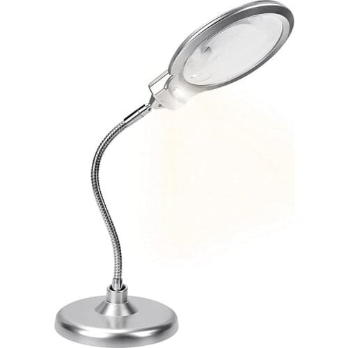 2X 5X Desktop Magnifying Glasses with Light and Stand Hands Free Led Magnifying Glass 360 degree Flexible Magnifier Lamp