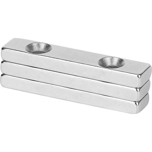 New 3pcs Strong Cuboid Block Magnet 50x10x5mm Double Hole 4.5mm Countersunk Rare Earth Neodymium Magnets