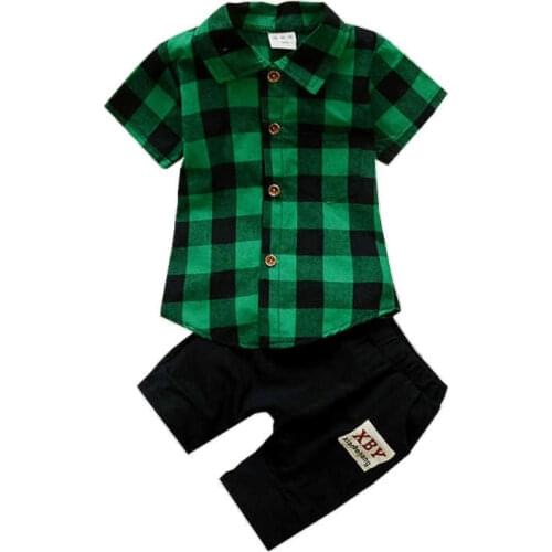 New Summer Fashion Children Plaid Clothing Baby Boys Girls Shirt Shorts 2Pcs/sets Kids Infant Clothes Toddler Cotton Tracksuits