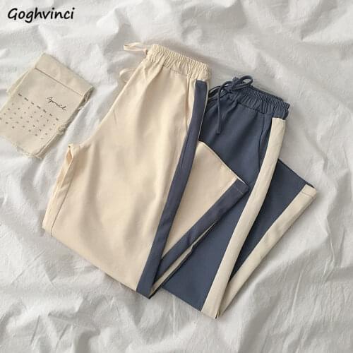 New Patchwork Womens Pants Autumn Straight Soft Loose Korean Style Aesthetic Design Ladies Casual Teens Lace Up High Waist Chic