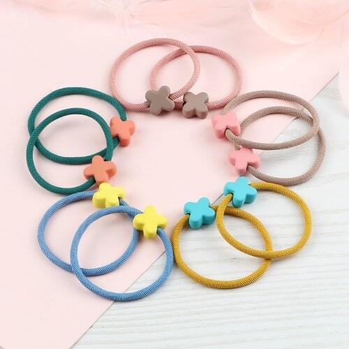 Solid Color Flower Hair Band Safe High Elastic Hair Tie Colorful Pendant Rubber Bands Headdress Accessories Gift For Women Girls