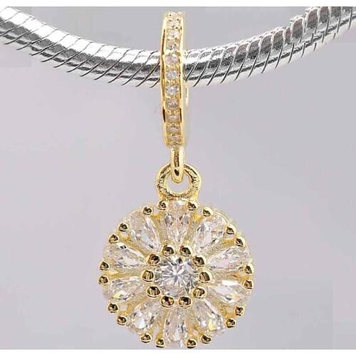 Original Gold Embellished Floral With Crystal Pendant Beads Fit 925 Sterling Silver Bead Charm Bracelet Diy Jewelry