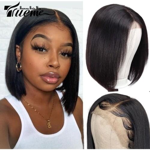 Trueme Bob Lace Front Human Hair Wigs Short Straight Bob Lace Wig Bob Brazilian Remy Human Hair Wig For Women T Part Lace Wig