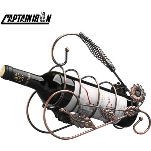 CAPTAINIRON Sun Flower Wine Stand With Handle Iron Wine Rack Holder for Table Decoration Metal Crafts Ornament for Home Decor